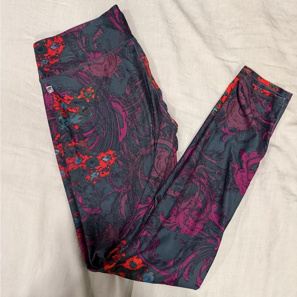 Fabletics Patterned Leggings Red and Purple Medium